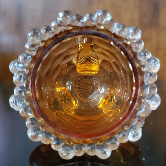 Vntg "Forget Me Not" Amber Pinkish Glass Toothpick Holder by Degenhart - Picture 6 of 10